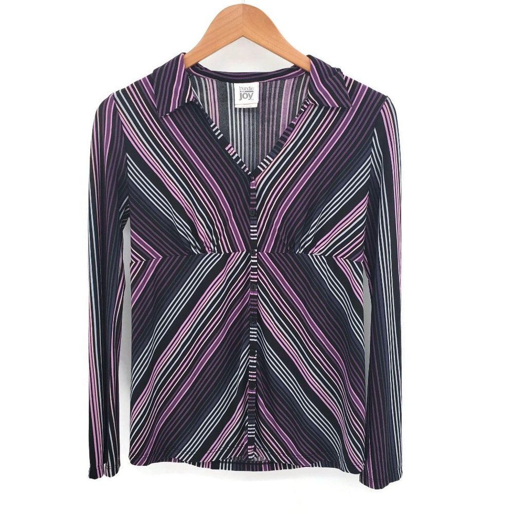 Bundle Of Joy Womens Maternity Button Up V-Neck Striped Blouse‎ Sz S Long Sleeve